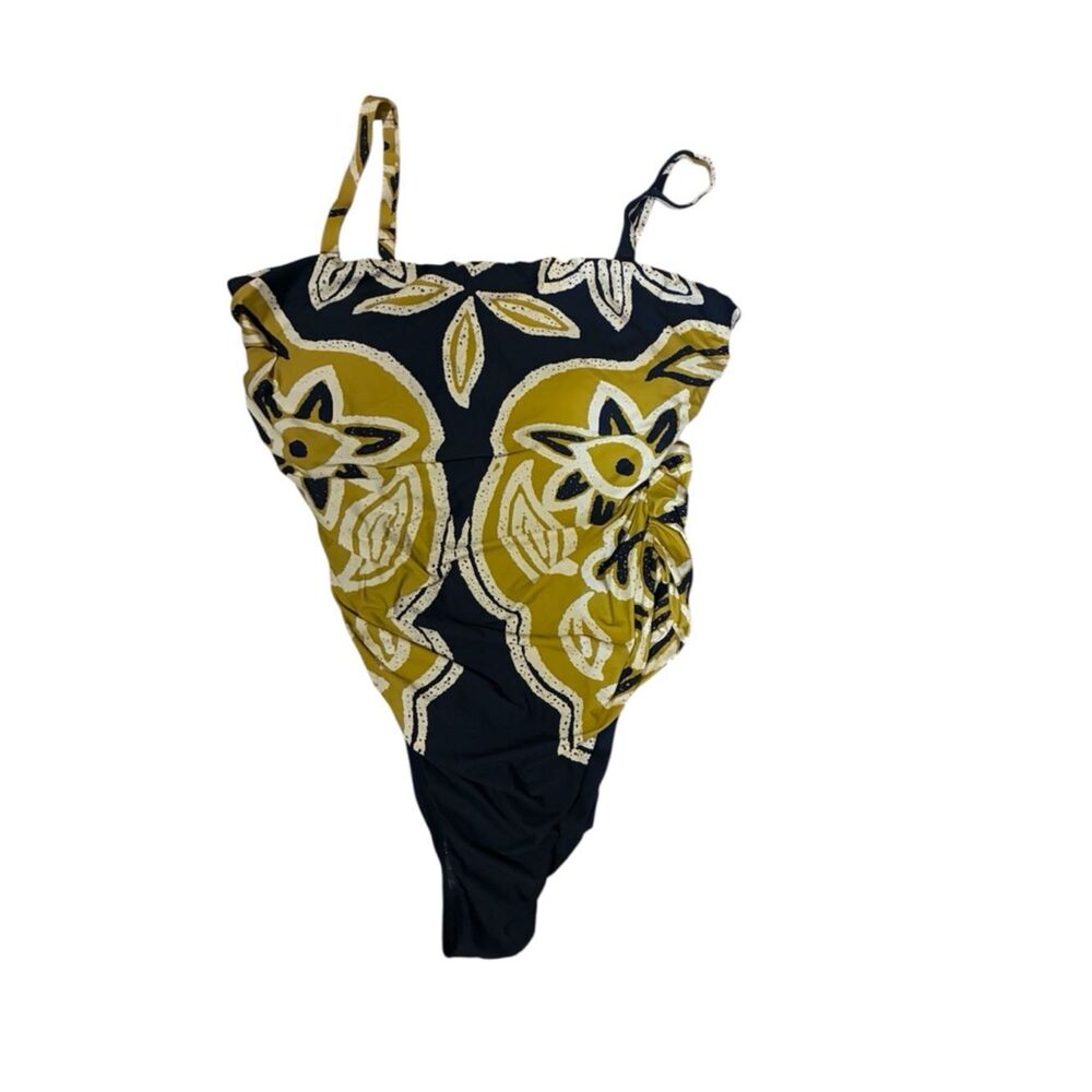 Women's Black and Mustard Floral One-Piece Swimsuit